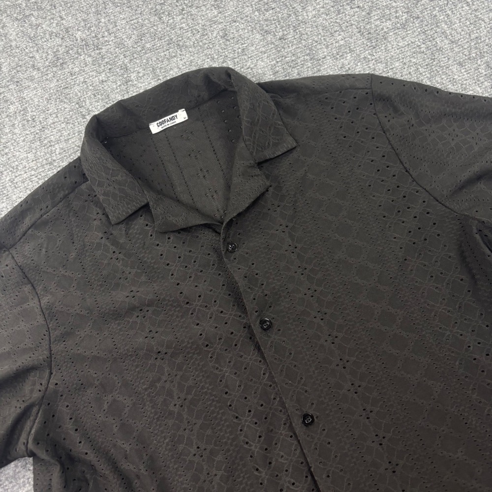 Coofandy Button Down Shirt Size Medium Black Eyelet Lace Short Sleeve Men's